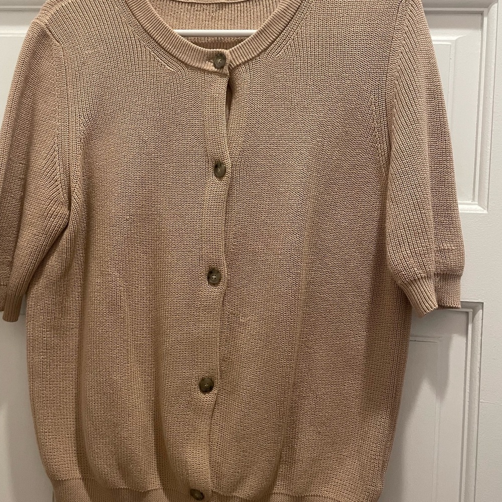 Peserico Beige Short-Sleeve Cotton Knit Cardigan Sweater